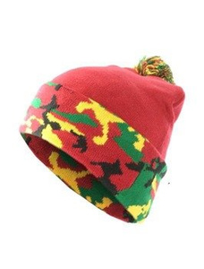czapka zimowa MASTERDIS - BEANIE POMPON CAMO red rasta camo