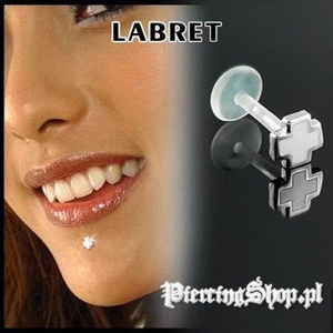 KOLCZYK DO BRODY LABRET(bioplast) KRZYŻ kolor oczka BIAŁY [LA-151]