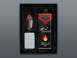 zestaw upominkowy BOX ( zapalniczka benzynowa / benzyna / kamienie / knot )