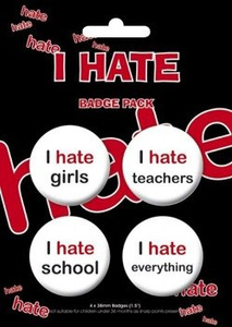 zestaw 4 przypinek I HATE