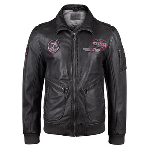 kurtka pilotka MMFRASER DARK GREY, skórzana