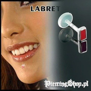 KOLCZYK DO BRODY LABRET(bioplast) PROSTOKĄT kolor oczka CZERWONY [LA-158]