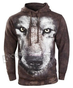 bluza THE MOUNTAIN - WOLF FACE, kangurka z kapturem, barwiona