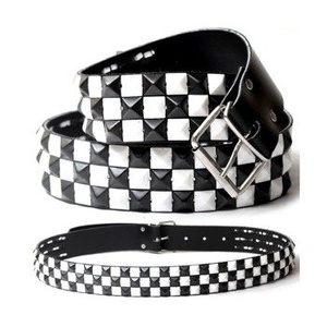 pasek z ćwiekami PYRAMID 3-RZĘDOWY skóra naturalna