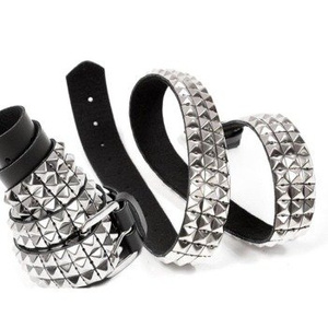 pasek z ćwiekami PYRAMID 3-RZĘDOWY  skóra naturalna