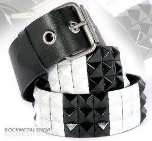 pasek 3-RZĘDOWY, ćwieki PYRAMID white/black