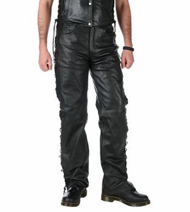 spodnie skórzane UNIK, proste z bocznymi rzemieniami UNISEX