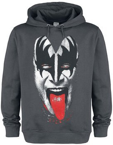 bluza KISS - DEMON FACE, z kapturem, szara
