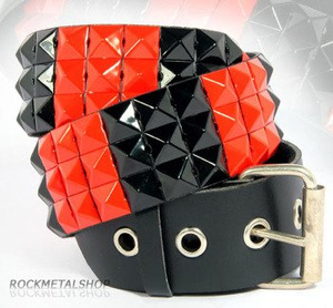 pasek z ćwiekami PYRAMID 3-RZĘDY, skóra ekologiczna