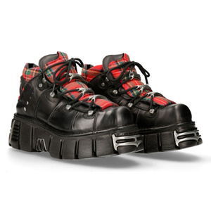 buty NEW ROCK ITALI NEGRO TELA ESCOCESA ROJA TOWER NEGRO ACERO [M.106T-C9]