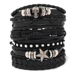 bransoletka BOHO BLACK -  SKULL, zestaw 6 bransoletek