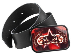 pasek z klamrą MOHAWK SKULLS