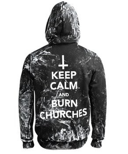 bluza AMENOMEN - KEEP CALM AND BURN CHURCHES (OMEN069CR ALLPRINT WHITE) rozpinana, z kapturem