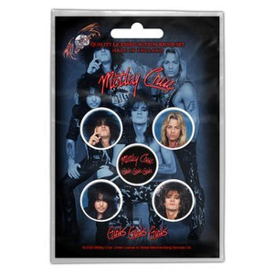 zestaw 5 szt. przypinek MOTLEY CRUE - GIRLS, GIRLS, GIRLS