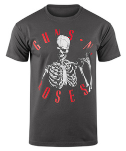 koszulka GUNS N' ROSES - SKULL HOLDING ROSE szara
