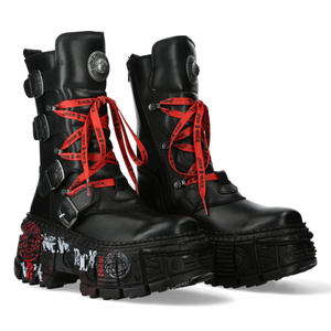 buty NEW ROCK CRUST NEGRO, TANK CASCO NEGRO PINTADO 1, CORDON PLANO 665 / 160 CM ROJO - letras NEGRO SUBLIM. new rock + logo [M-WALL028B-C1]