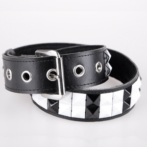 pasek z ćwiekami PYRAMID 2-RZĘDY, skóra ekologiczna