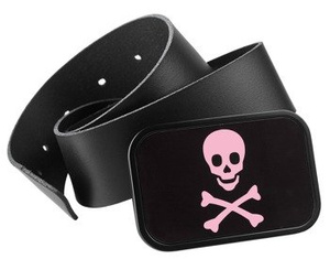 pasek z klamrą SKULL FRAMED FCG BLACK/PINK