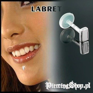 KOLCZYK DO BRODY LABRET(bioplast) PROSTOKĄT kolor oczka BIAŁY [LA-158]