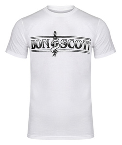 koszulka BON SCOTT - SNAKE LOGO biała