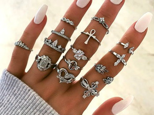 pierścionek PUNK GOTHIC, zestaw 9 szt