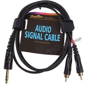 przewód audio BOSTON: 2 x RCA (cinch) -  DUŻY JACK STEREO (6.3mm) / 0,75m