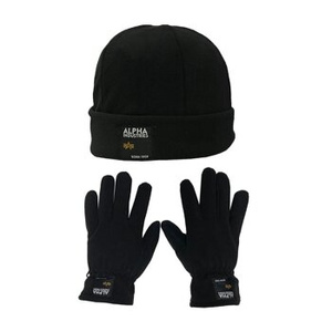czapka + rekawiczki ALPHA INDUSTRIES - LABEL FLEECE SET BLACK
