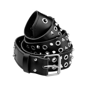 pasek z ćwiekami CONE STUD + OKUCIA 2-rzędowy, skóra ekologiczna