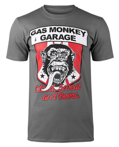 koszulka GAS MONKEY GARAGE - STRIPES SHIELD ciemnoszara