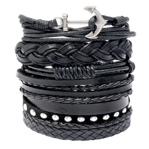 bransoletka BOHO BLACK - ANCHOR, zestaw 6 bransoletek