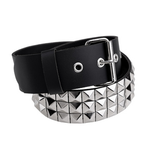 pasek  3-rzędowy z ćwiekami PYRAMID gęsty skóra naturalna