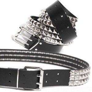 pasek z ćwiekami PYRAMID 3-RZĘDOWY  skóra naturalna