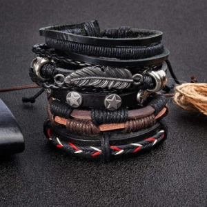 bransoletka BOHO BLACK -  FEATHER, zestaw 5 bransoletek