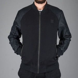 kurtka COTTON BOMBER LEATHER IMITATION SLEEVE JACKET black