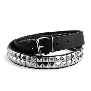 pasek 2-rzędowy z ćwiekami PYRAMID gęsty (skóra naturalna-3mm)