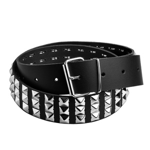 pasek 3-rzędowy, ćwieki PYRAMID z odstępami skóra naturalna