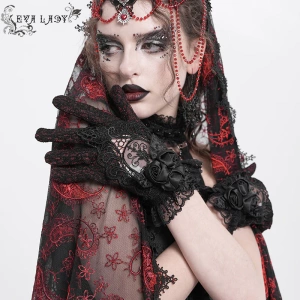rękawiczki DEVIL FASHION - RED AND BLACK GOTHIC RETRO