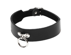 obroża BLACK z kółkiem, skóra naturalna