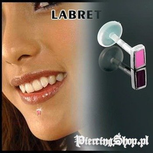 KOLCZYK DO BRODY LABRET(bioplast) PROSTOKĄT kolor oczka RÓŻOWY [LA-158]