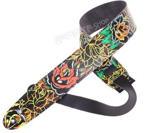 pas do gitary TATTOO JOHNNY - FLORAL DESIGN skórzany, 63mm