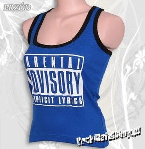 bluzka damska PARENTAL ADVISORY niebieska na ramiączkach