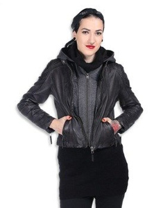 kurtka skórzana AC/DC - FOR THOSE ABOUT TO ROCK ANTRACYT,  damska z kapturem