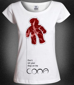 bluzka damska COMA - DON'T SET YOUR DOGS ON ME white