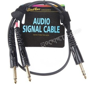 przewód audio BOSTON: 2 x DUŻY JACK MONO (6.3mm) - 1 x JACK STEREO (6,3mm) / 0,30m