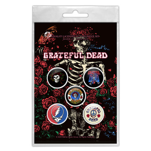 zestaw 5 szt. przypinek GRATEFUL DEAD - SKELETON & ROSE